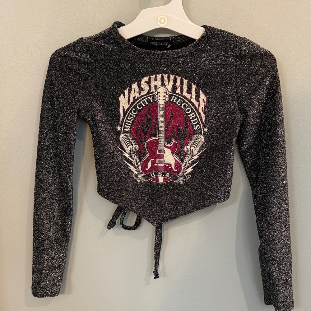 Girls Silver Sparkle Open Back Nashville Top